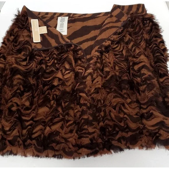MICHAEL Michael Kors Skirt 2 Animal Print Ruffle Flirty Brn/Blk Tiers/Gather 3D - Picture 7 of 11